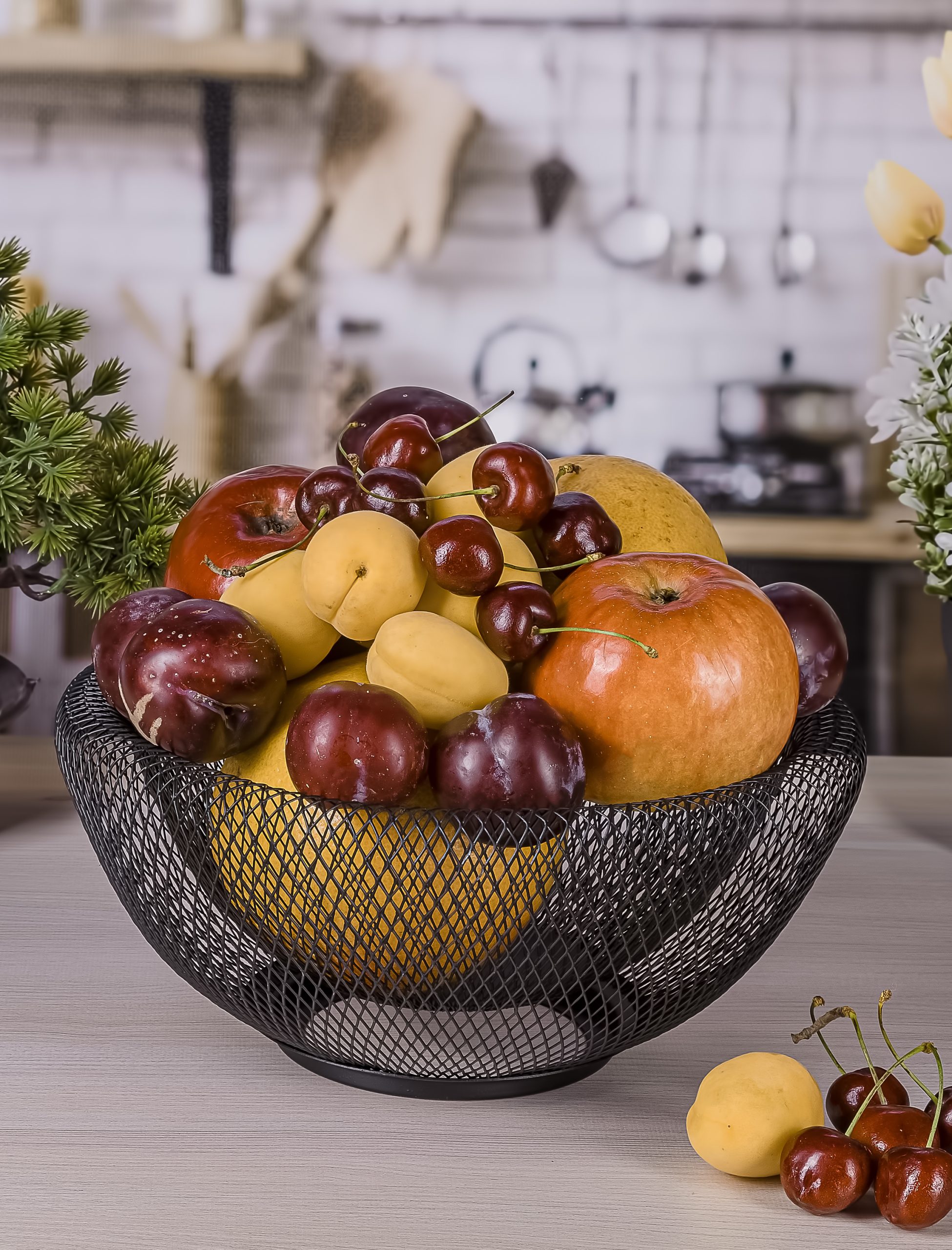 Фруктовница металлическая корзина для фруктов, черный